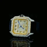 Cartior Santos De Silver 41mm Diamond Studded Swiss Made Bright Yellow Dial Watch