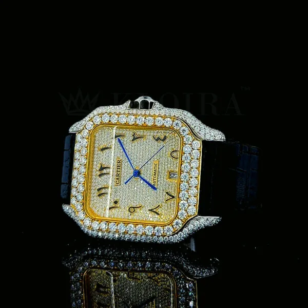Cartior Santos De Silver 41mm Diamond Studded Swiss Made Bright Yellow Dial Watch
