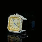 Cartior Santos De Silver 41mm Diamond Studded Swiss Made Bright Yellow Dial Watch