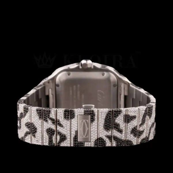 Cartior Santos De Silver 41mm Diamond Studded Swiss Made Camouflage Pattern Watch