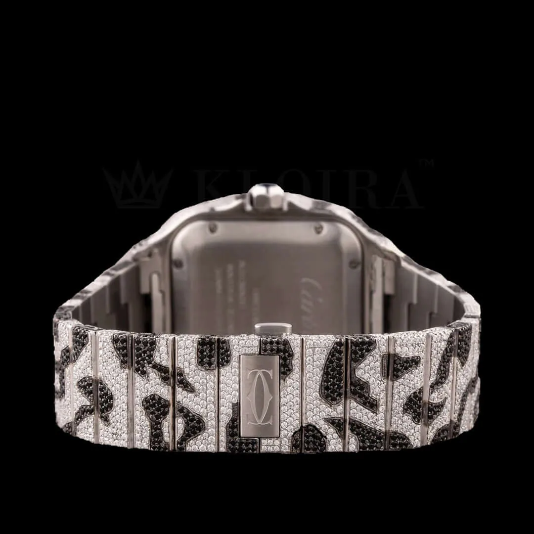 Cartior Santos De Silver 41mm Diamond Studded Swiss Made Camouflage Pattern Watch