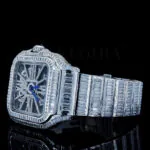 Cartior Santos De Silver 41mm Diamond Studded Swiss Made Emerald Skeleton Dial Watch
