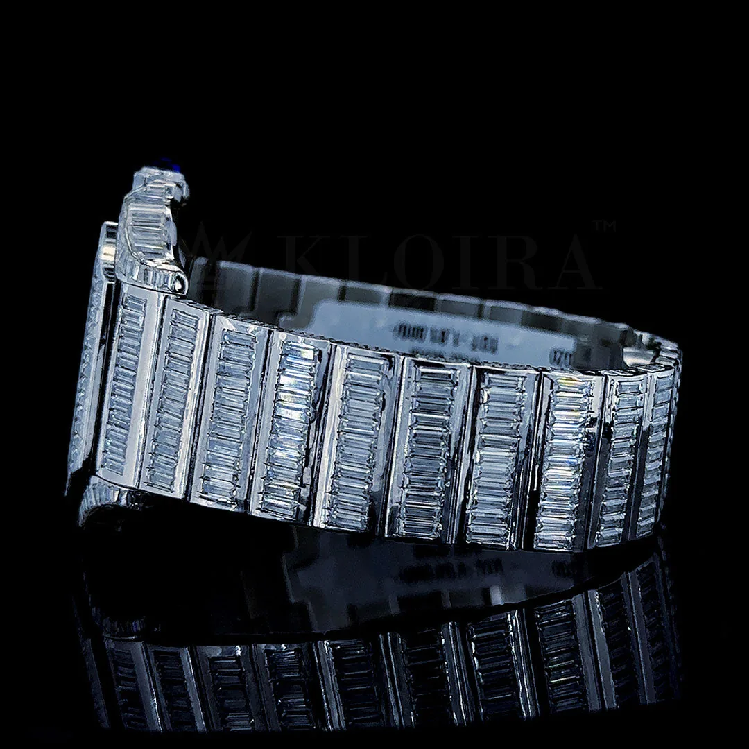 Cartior Santos De Silver 41mm Diamond Studded Swiss Made Emerald Skeleton Dial Watch