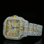 Cartior Santos De Silver 41mm Diamond Studded Swiss Made Multi Color Roman Numerals Watch