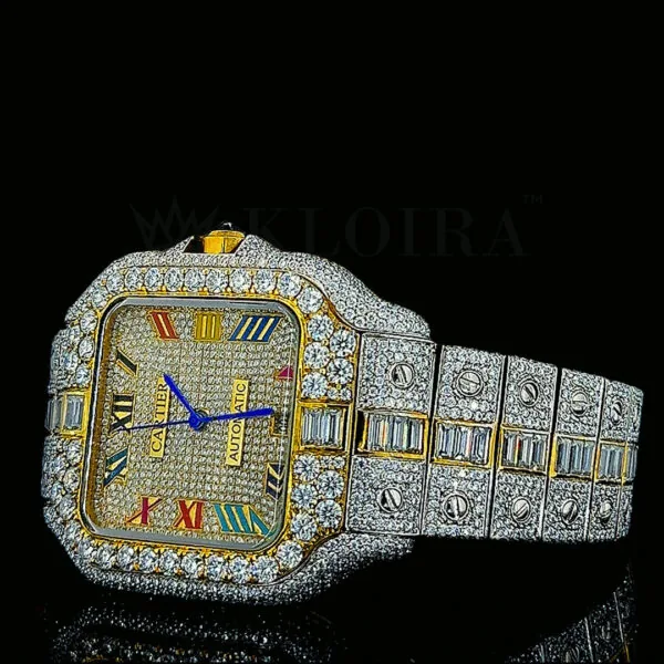 Cartior Santos De Silver 41mm Diamond Studded Swiss Made Multi Color Roman Numerals Watch