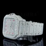 Cartior Santos De Silver 41mm Diamond Studded Swiss Made Red Arabic Numerals Watch