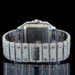 Cartior Santos De Silver 41mm Diamond Studded Swiss Made Red Arabic Numerals Watch