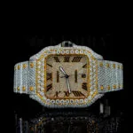 Cartior Santos De Silver 41mm Moissanite Yellow Dial Watch