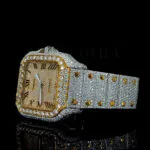 Cartior Santos De Silver 41mm Diamond Studded Swiss Made Roman Numerals Yellow Dial Watch