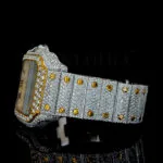 Cartior Santos De Silver 41mm Diamond Studded Swiss Made Roman Numerals Yellow Dial Watch