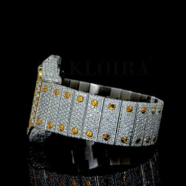Cartior Santos De Silver 41mm Diamond Studded Swiss Made Roman Numerals Yellow Dial Watch