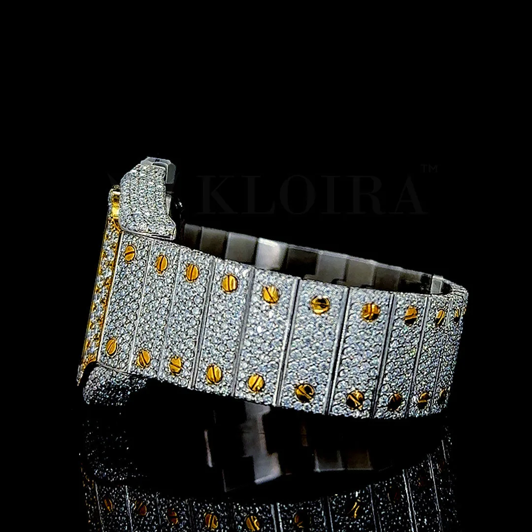 Cartior Santos De Silver 41mm Diamond Studded Swiss Made Roman Numerals Yellow Dial Watch