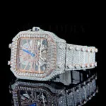 Cartior Santos De Silver 41mm Diamond Studded Swiss Made Rose skeleton Dial Watch