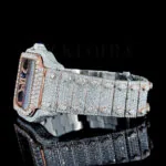 Cartior Santos De Silver 41mm Diamond Studded Swiss Made Rose skeleton Dial Watch