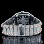 Cartior Santos De Silver 41mm Diamond Studded Swiss Made Rose skeleton Dial Watch