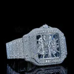 Cartior Santos De Silver 41mm Diamond Studded Swiss Made Skeleton Dial Watch