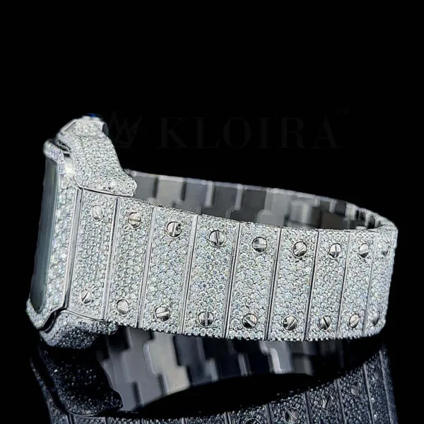 Cartior Santos De Silver 41mm Diamond Studded Swiss Made Square Red Arabic Numerals Watch