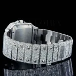 Cartior Santos De Silver 41mm Diamond Studded Swiss Made Square Red Arabic Numerals Watch