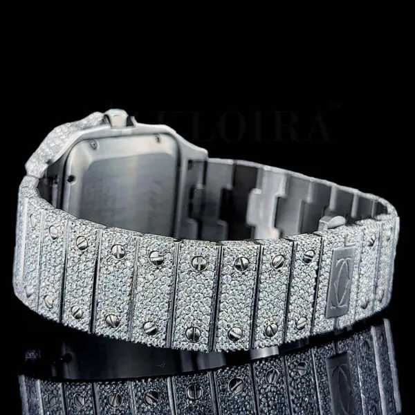 Cartior Santos De Silver 41mm Diamond Studded Swiss Made Square Red Arabic Numerals Watch