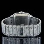 Cartior Santos De Silver 41mm Diamond Studded Swiss Made Square Red Arabic Numerals Watch
