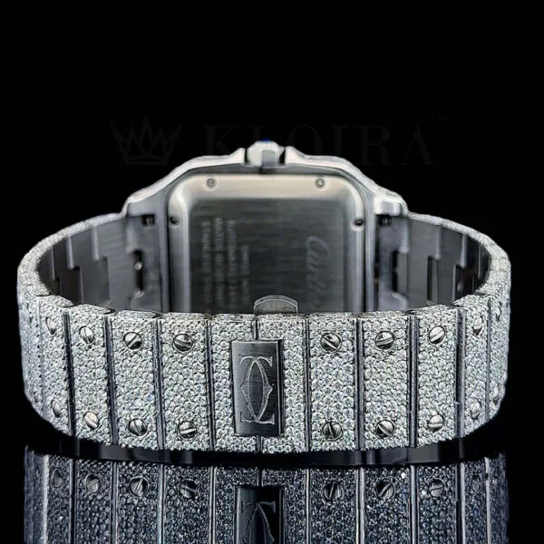 Cartior Santos De Silver 41mm Diamond Studded Swiss Made Square Red Arabic Numerals Watch