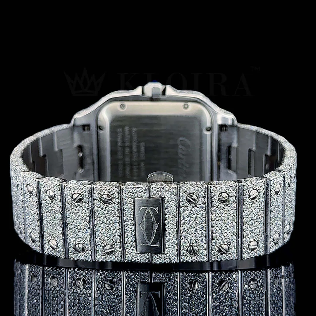 Cartior Santos De Silver 41mm Diamond Studded Swiss Made Square Red Arabic Numerals Watch