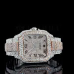 Cartior Santos De Silver 41mm Moissanite Swiss Made Watch with Roman Numerals