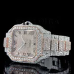 Crestien Santos De Silver 41mm Diamond Studded Swiss Made Square Roman Numerals Rose Silver Watch