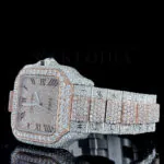 Crestien Santos De Silver 41mm Diamond Studded Swiss Made Square Roman Numerals Rose Silver Watch