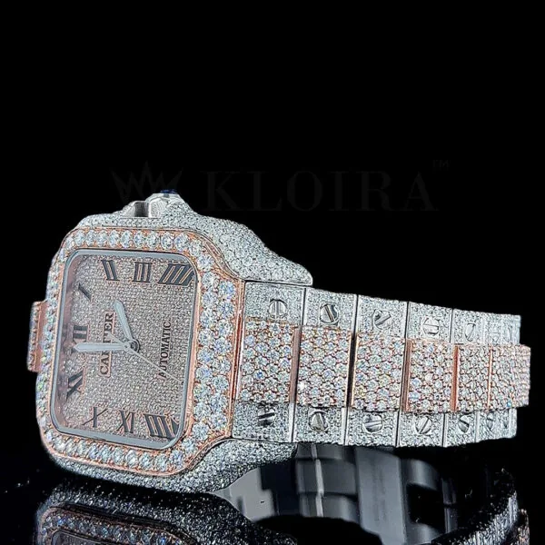 Crestien Santos De Silver 41mm Diamond Studded Swiss Made Square Roman Numerals Rose Silver Watch