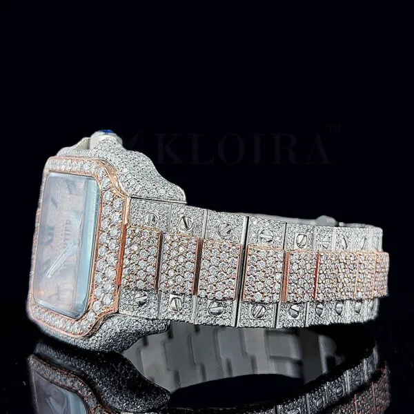 Crestien Santos De Silver 41mm Diamond Studded Swiss Made Square Roman Numerals Rose Silver Watch