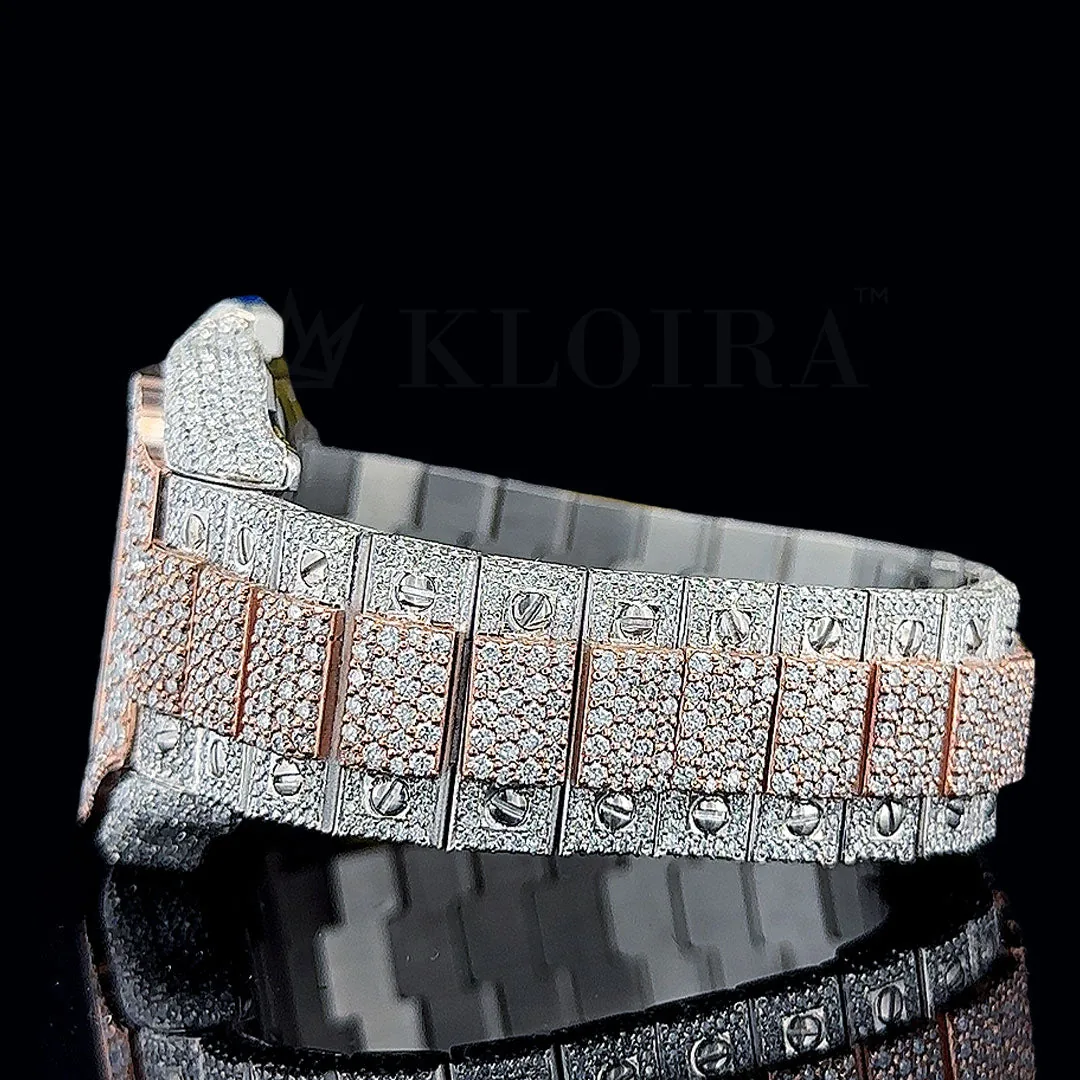 Crestien Santos De Silver 41mm Diamond Studded Swiss Made Square Roman Numerals Rose Silver Watch