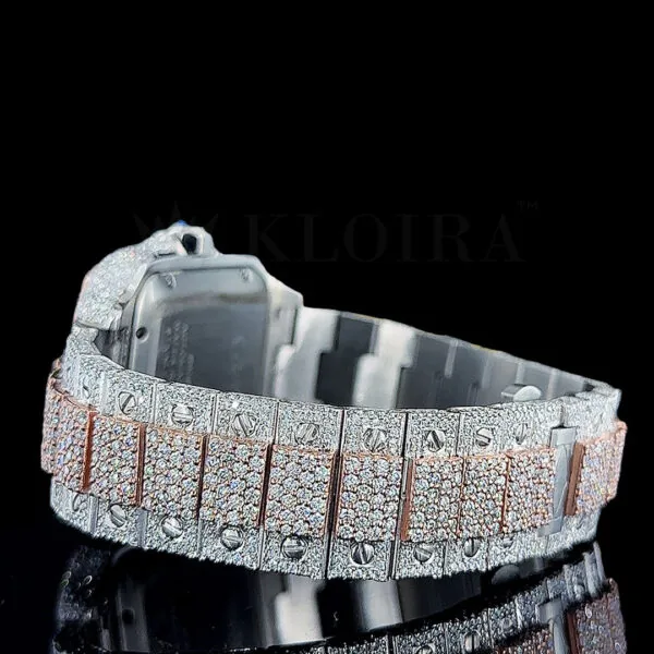 Crestien Santos De Silver 41mm Diamond Studded Swiss Made Square Roman Numerals Rose Silver Watch