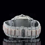 Crestien Santos De Silver 41mm Diamond Studded Swiss Made Square Roman Numerals Rose Silver Watch