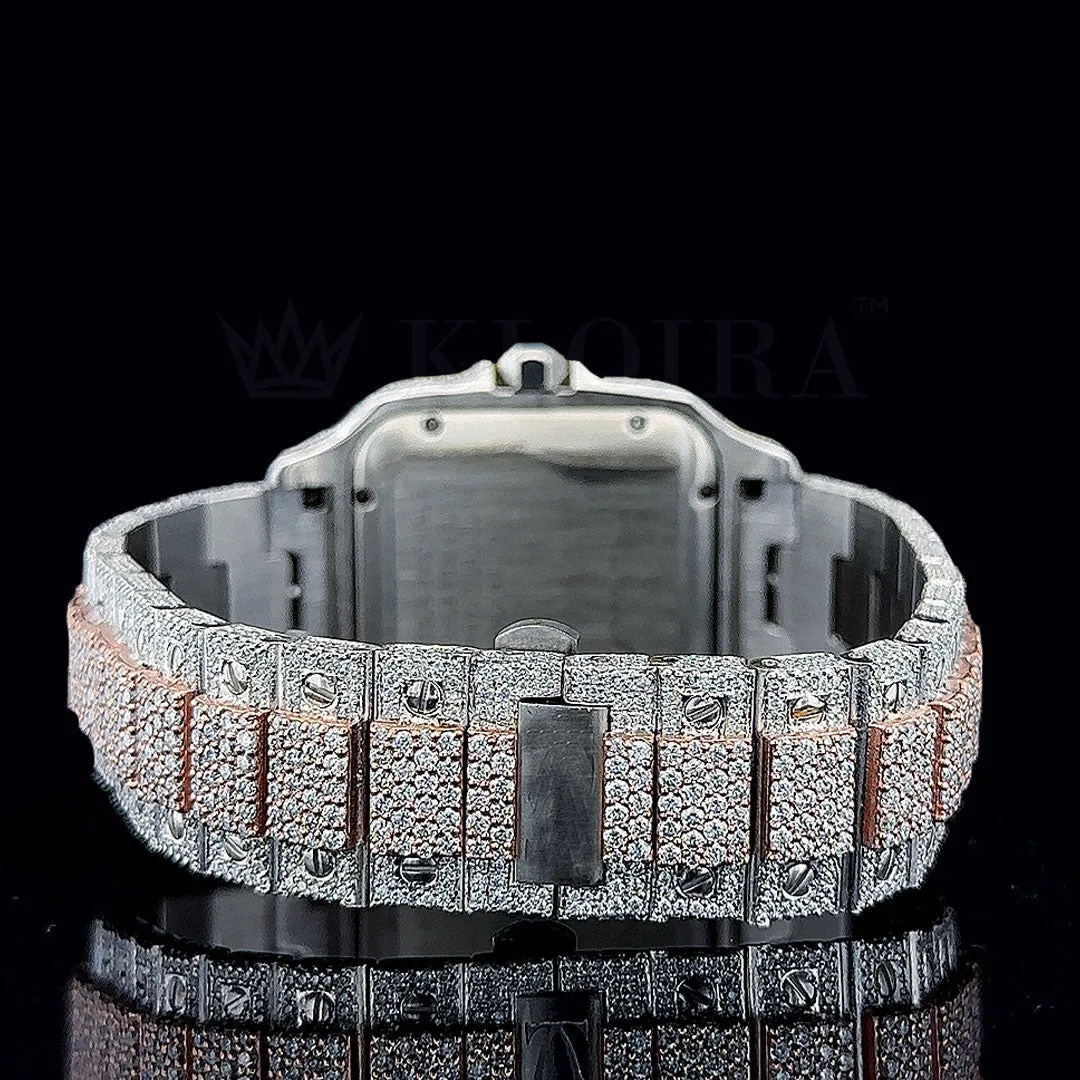 Crestien Santos De Silver 41mm Diamond Studded Swiss Made Square Roman Numerals Rose Silver Watch