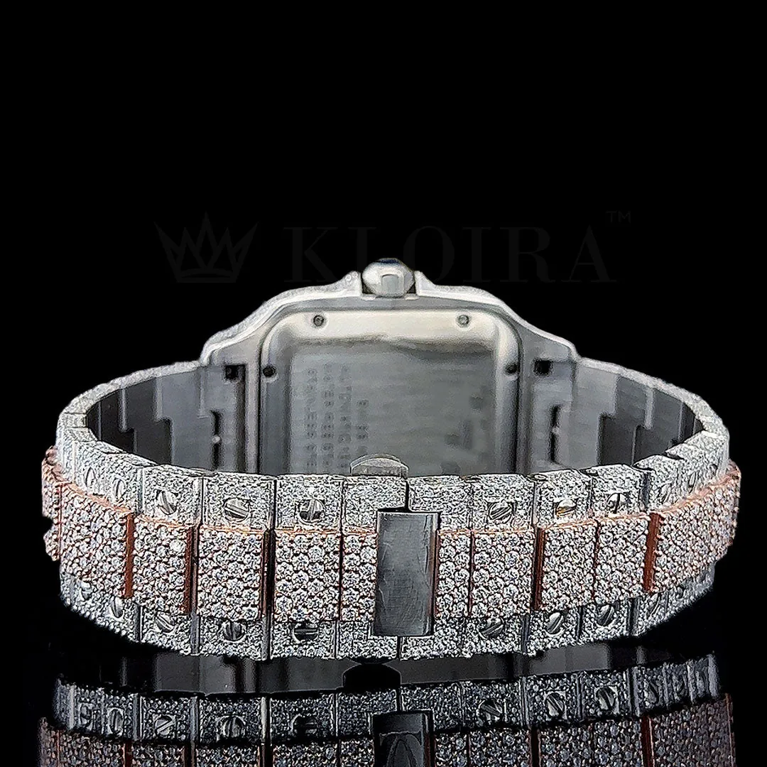 Crestien Santos De Silver 41mm Diamond Studded Swiss Made Square Roman Numerals Rose Silver Watch