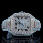Cartior Santos De Silver 41mm Diamond Studded Swiss Made Square Roman Numerals Watch