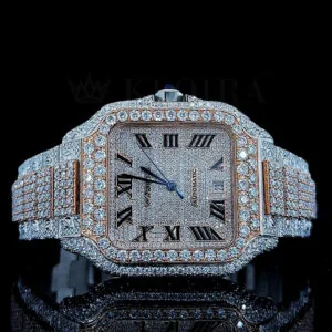 Cartior Santos De Silver 41mm Diamond Studded Swiss Made Square Roman Numerals Watch