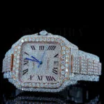 Cartior Santos De Silver 41mm Diamond Studded Swiss Made Square Roman Numerals Watch