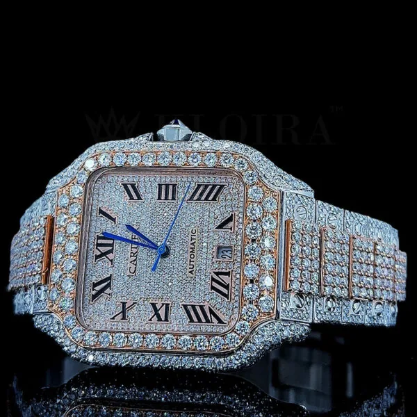 Cartior Santos De Silver 41mm Diamond Studded Swiss Made Square Roman Numerals Watch