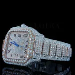 Cartior Santos De Silver 41mm Diamond Studded Swiss Made Square Roman Numerals Watch