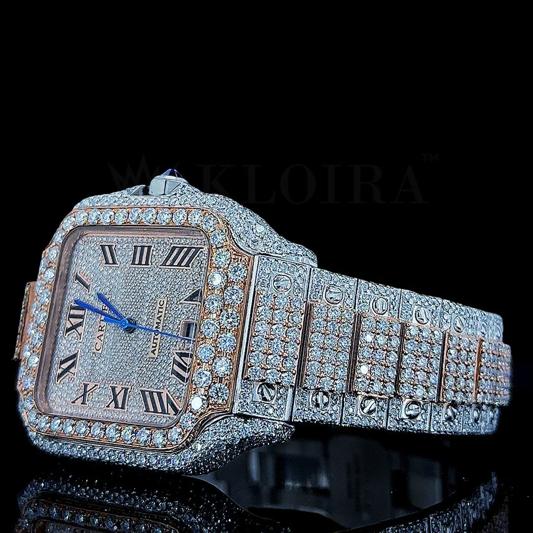 Cartior Santos De Silver 41mm Diamond Studded Swiss Made Square Roman Numerals Watch