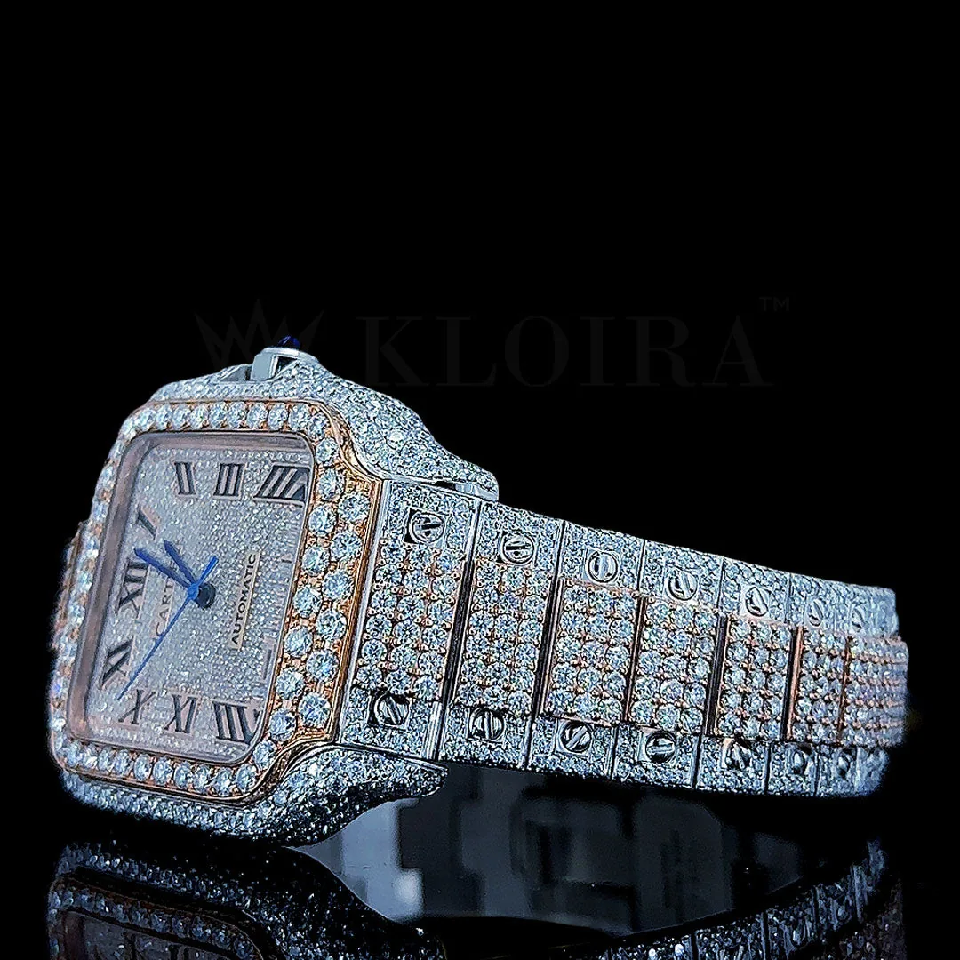 Cartior Santos De Silver 41mm Diamond Studded Swiss Made Square Roman Numerals Watch