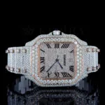 Cartior Santos De Silver 41mm Moissanite Swiss Made Watch with bright white square dial