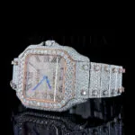 Cartior Santos De Silver 41mm Diamond Studded Swiss Made Square Rose Silver Dial Watch