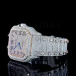 Cartior Santos De Silver 41mm Diamond Studded Swiss Made Square Rose Silver Dial Watch