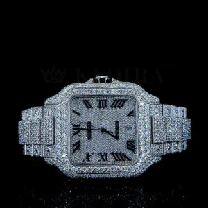 Cartior Santos De Silver 41mm Diamond Studded Swiss Made Square Silver Dial Watch