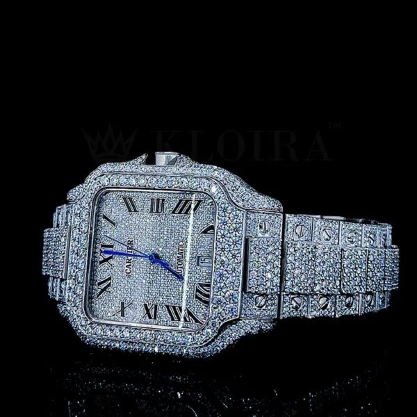 Cartior Santos De Silver 41mm Diamond Studded Swiss Made Square Silver Dial Watch