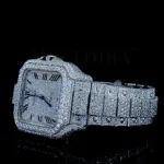 Cartior Santos De Silver 41mm Diamond Studded Swiss Made Square Silver Dial Watch