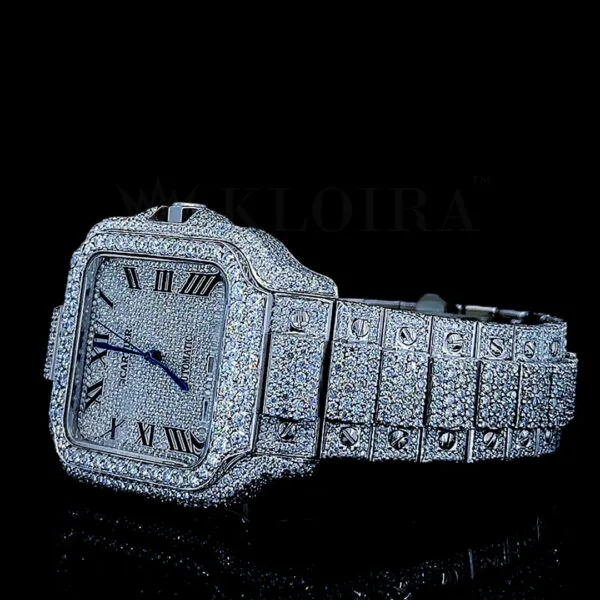 Cartior Santos De Silver 41mm Diamond Studded Swiss Made Square Silver Dial Watch
